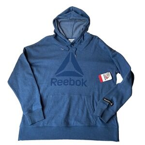Reebok Graphic Hoodie Sweatshirt Women Size XL Blue Heather Relaxed Fit NWT